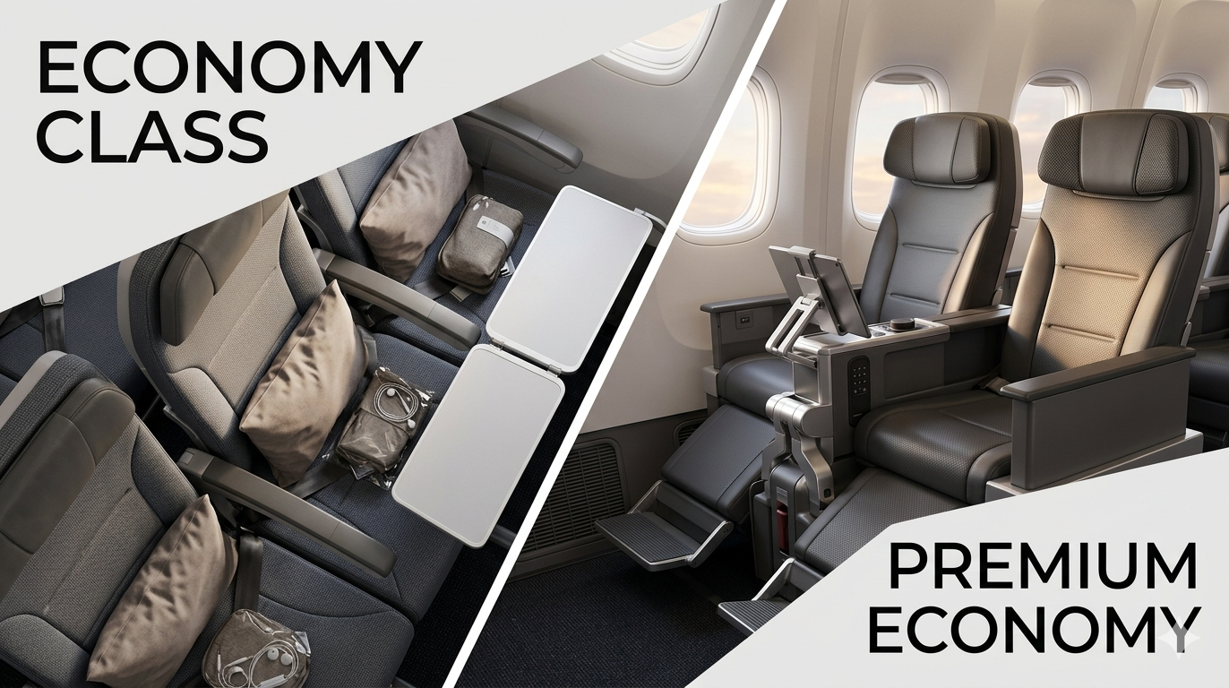 Comparison between budget and premium airlines in India showing differences in cost, comfort, and services